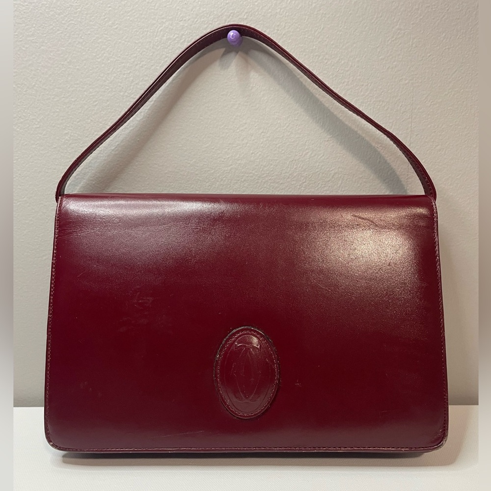 Vintage Le Must De Cartier Leather Bag Ladies Red Bordeaux Purse